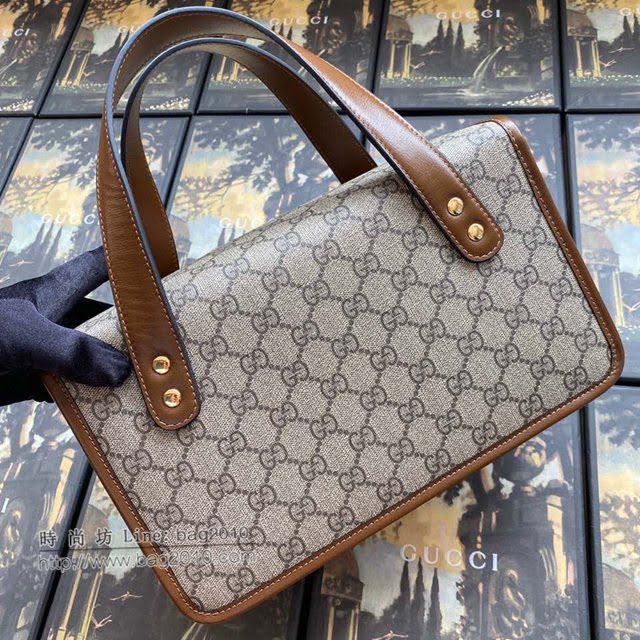 Gucci专柜新款女包, 古驰马衔扣GG印花棕色翻盖手袋 627323  gdj1680